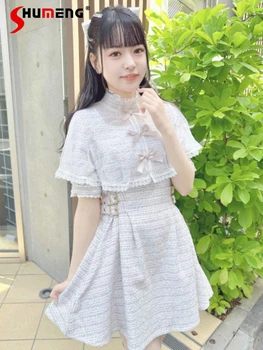 2023 הקיץ היפני החדש Rojita גלימת תחרה, תפירה קשת קצרה שמלות אישה מתוקה שלי בייצור המוני שרוול קצר שמלת בנות